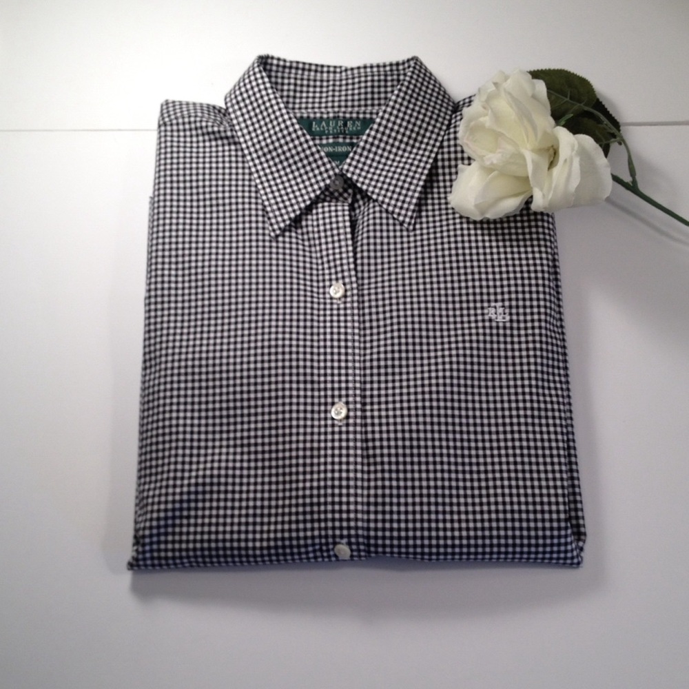 Ralph Lauren Black and White Gingham Button-Down Shirt